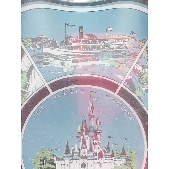 Disney World Magic Kingdom Blue Glass Souvenir Bowl Cinderella Castle Park Scene - Picture 5 of 8